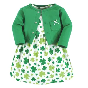 Hudson Baby Cotton Dress and Cardigan Set, Shamrocks