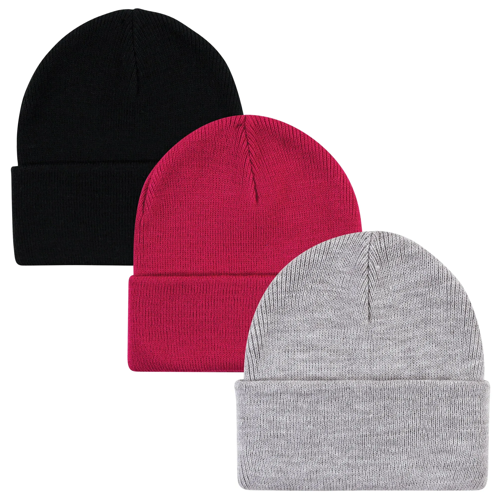 Hudson Baby Knit Cuffed Beanie 3pk, Dark Pink