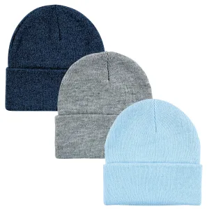 Hudson Baby Knit Cuffed Beanie 3pk, Light Blue