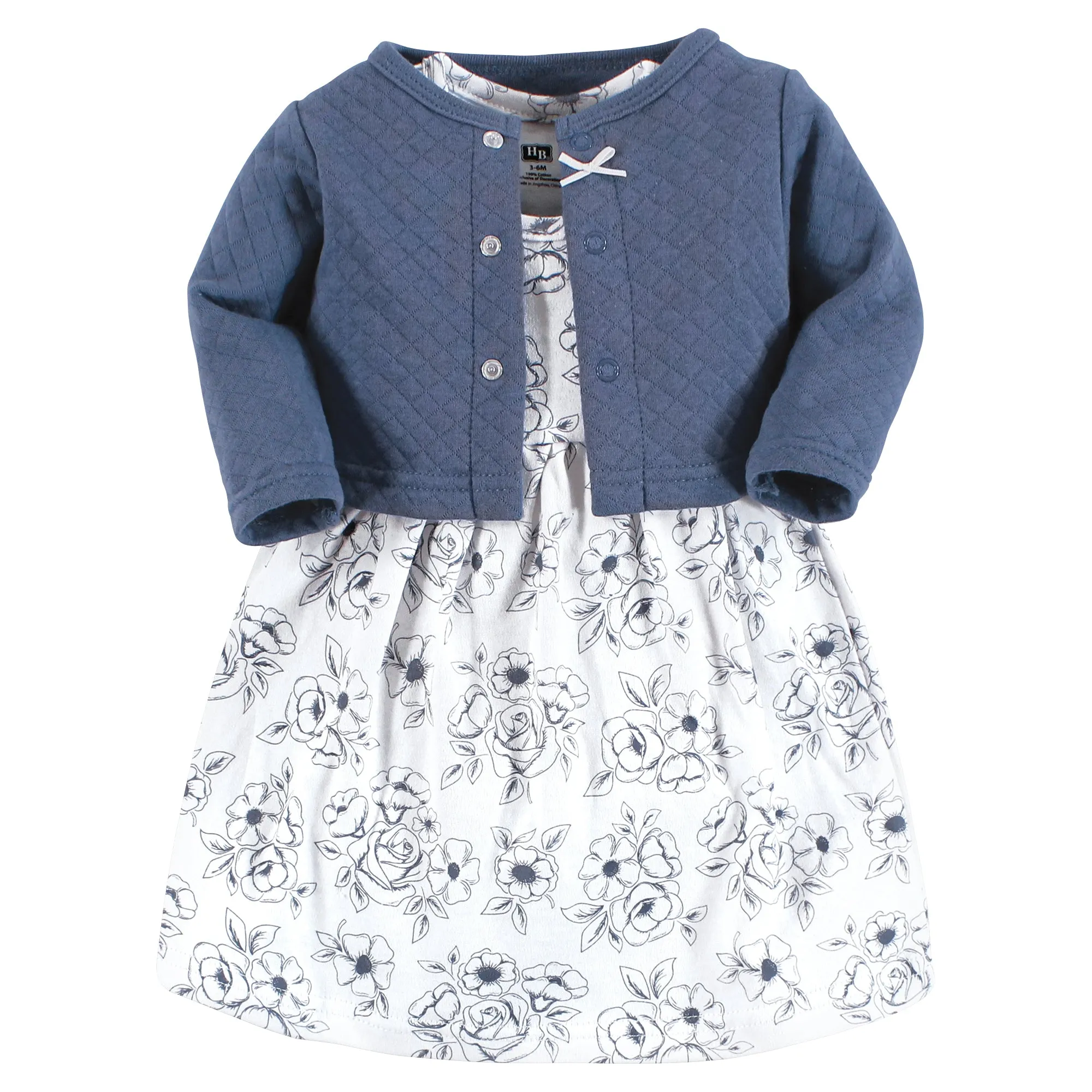 Hudson Baby Quilted Cardigan and Dress, Blue Toile