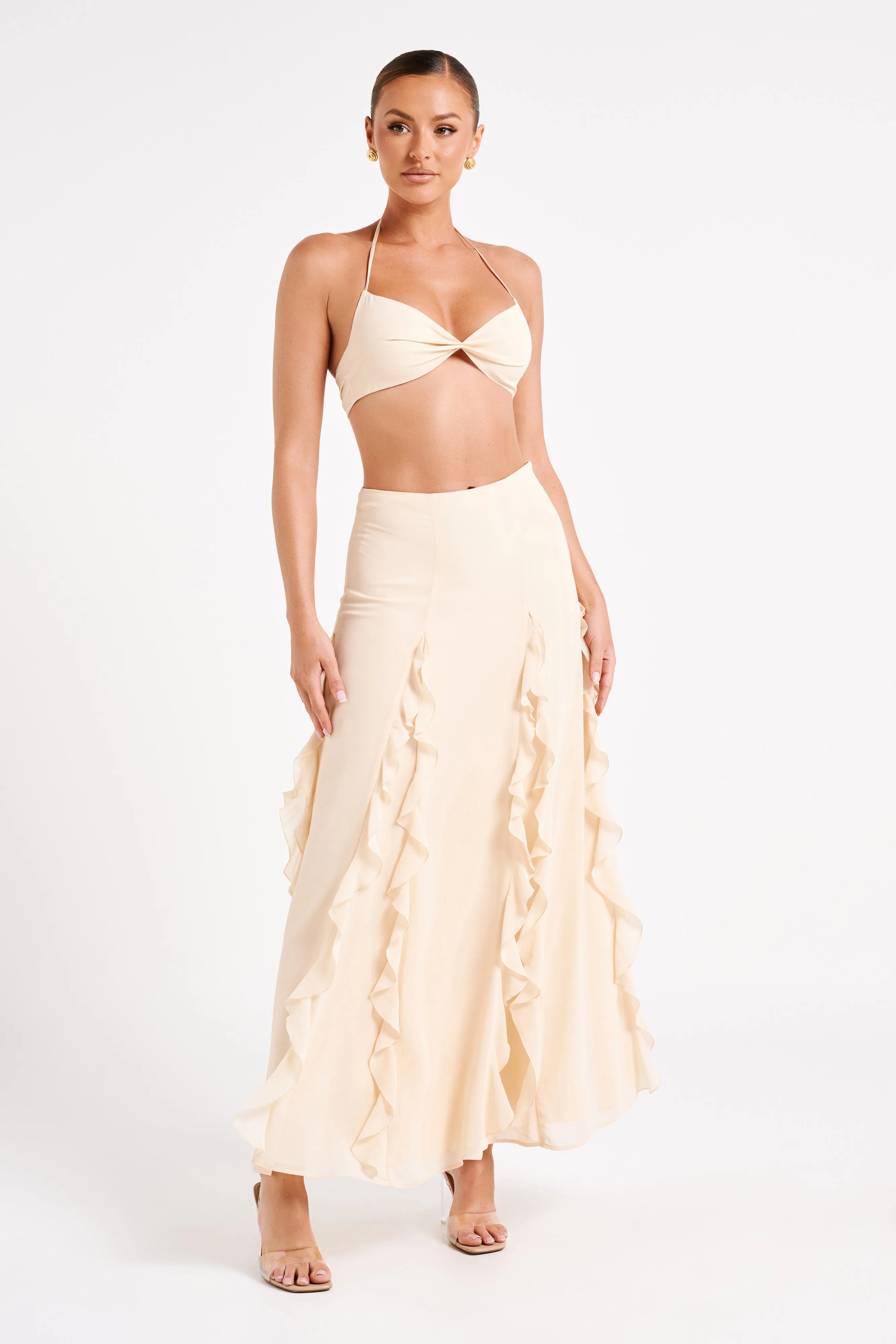 Ines Twisted Linen Crop Top - Sand