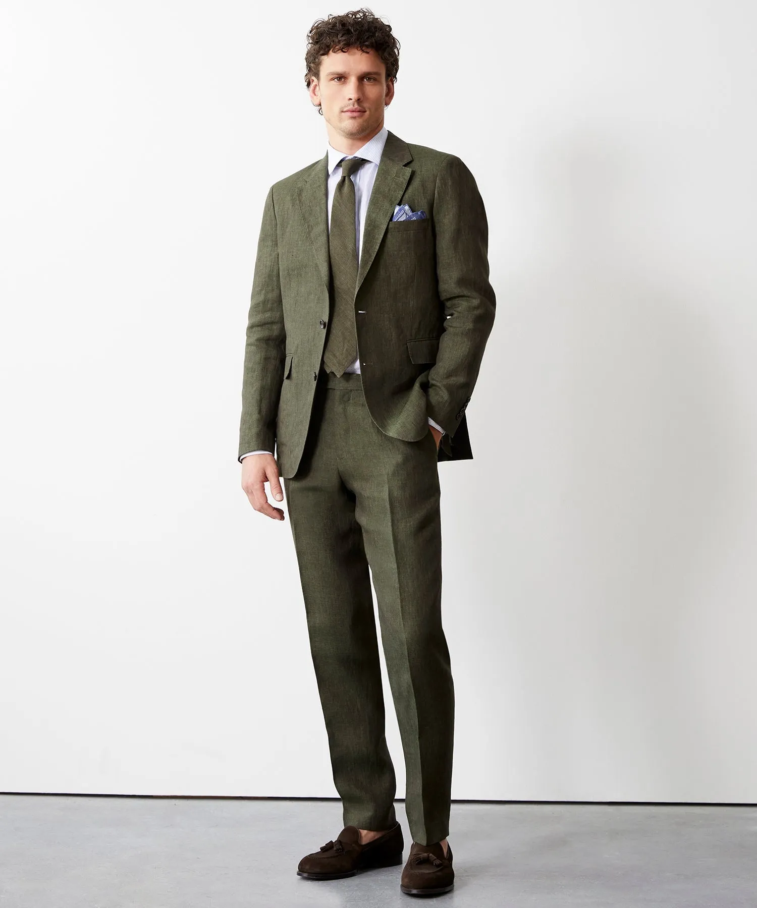 Italian Linen Sutton Trouser in Olive