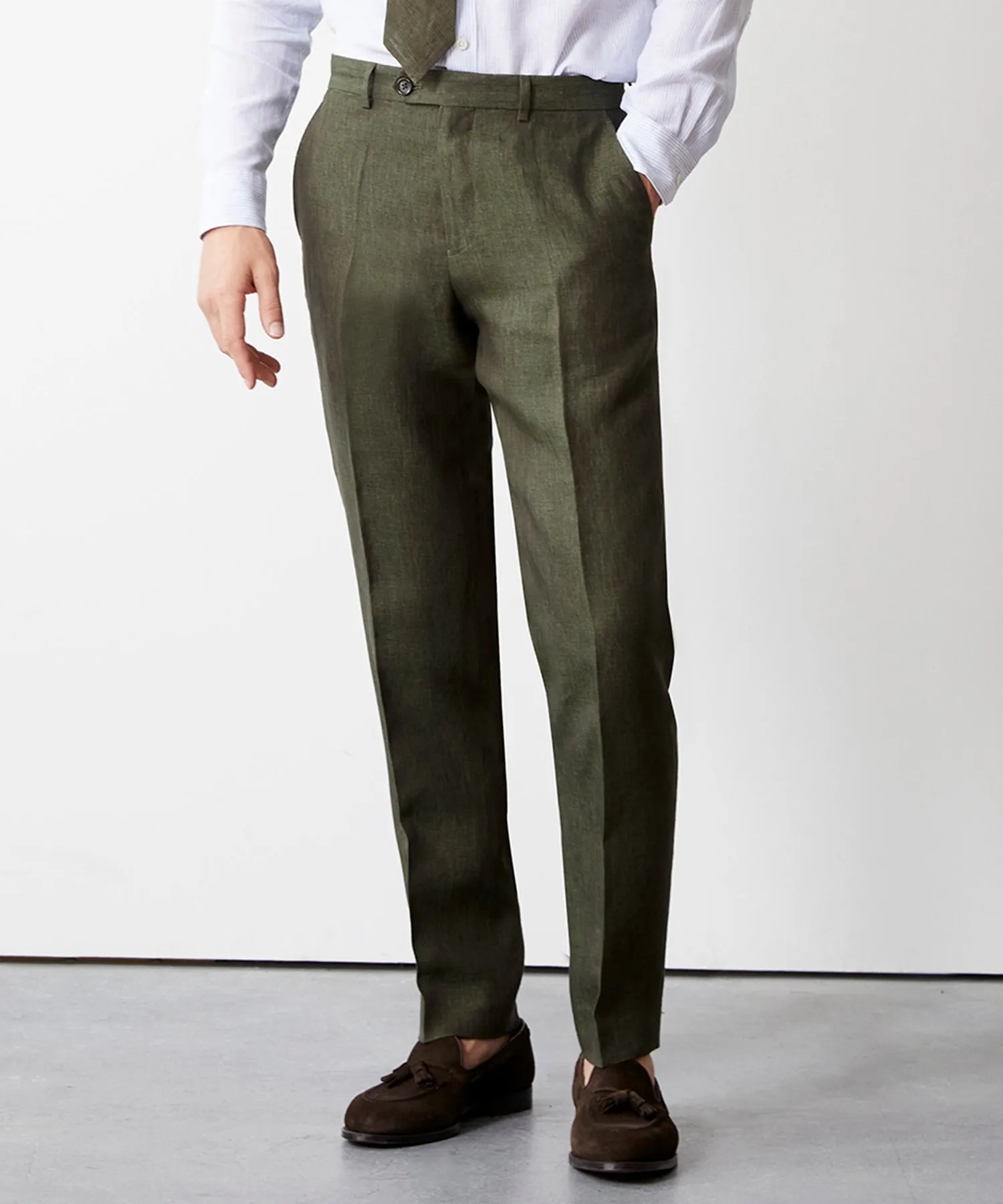 Italian Linen Sutton Trouser in Olive