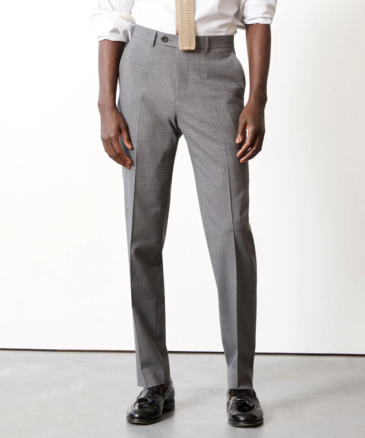 Italian Wool Sutton Trouser in Grey Pinstripe