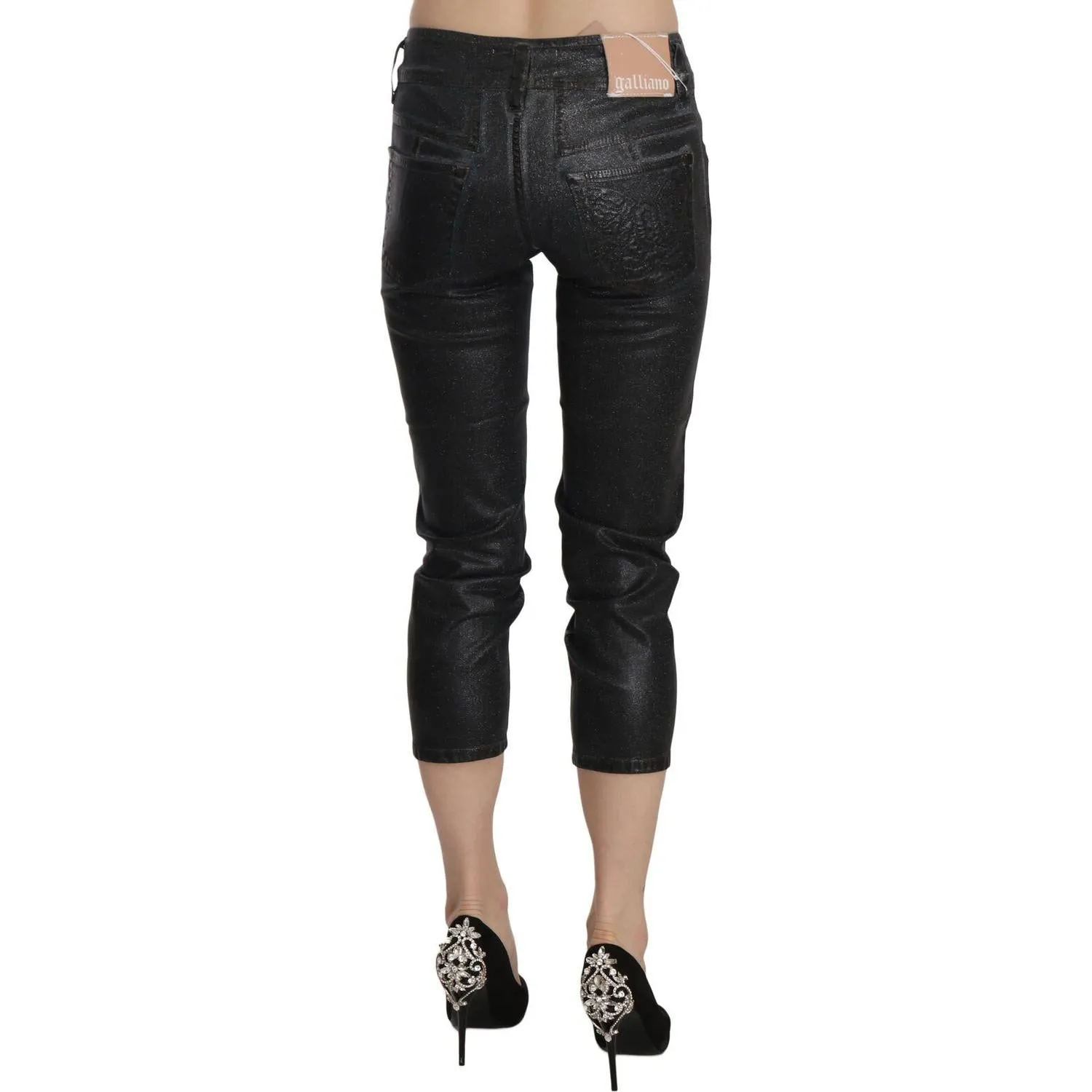 John Galliano Chic Black Mid Waist Cropped Jeans