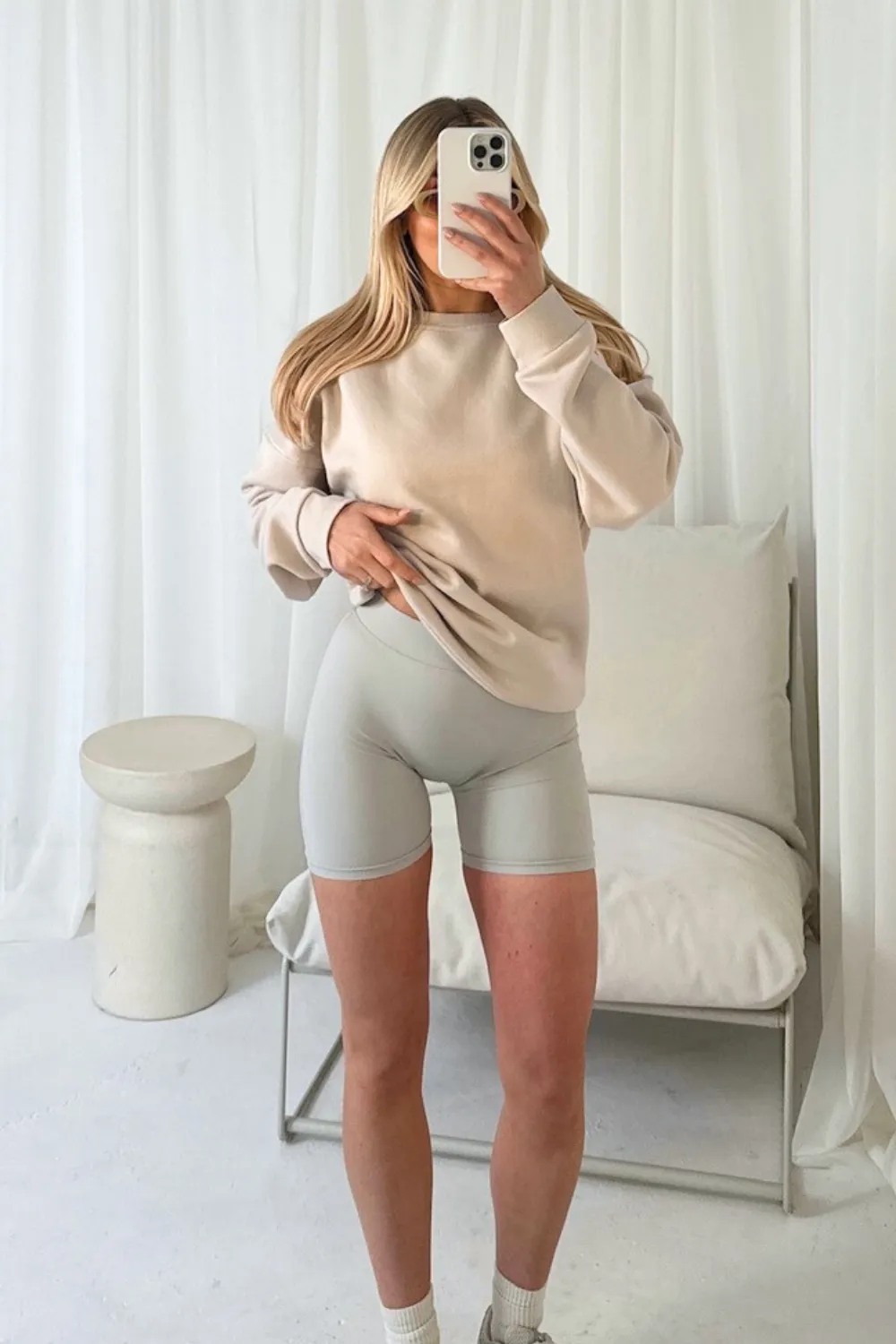 Kaia bone sweater and cycling shorts set