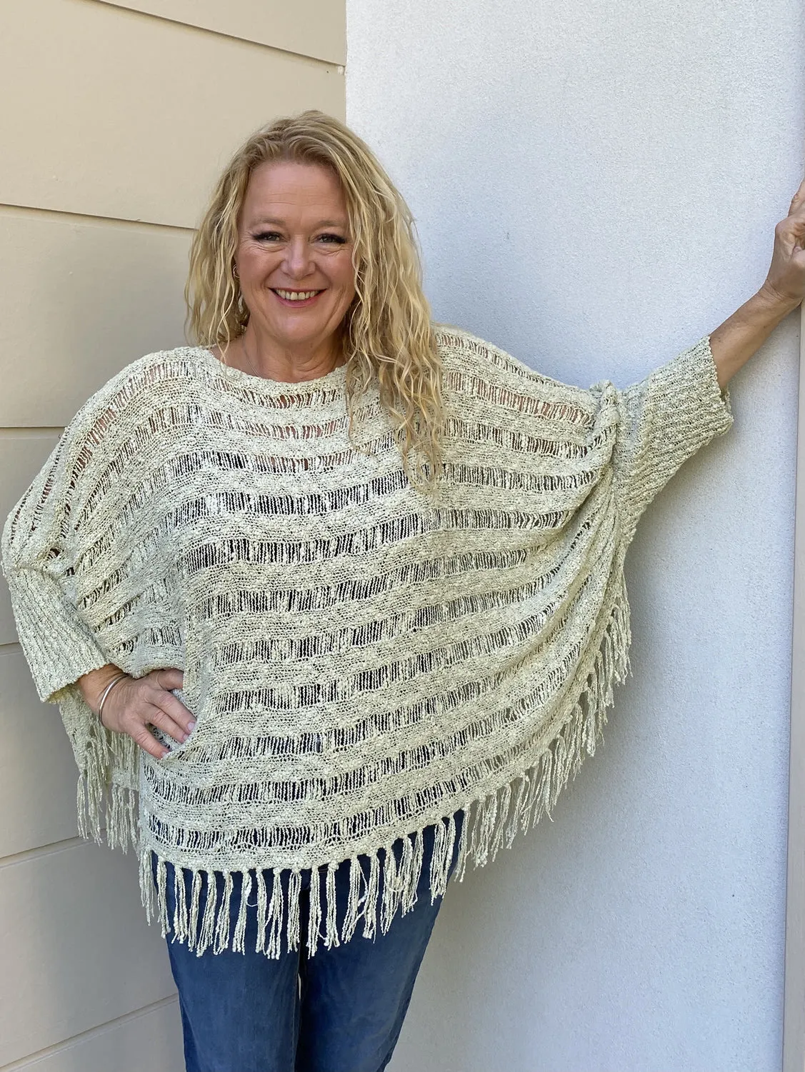 Katey Poncho Top Shawl Stone