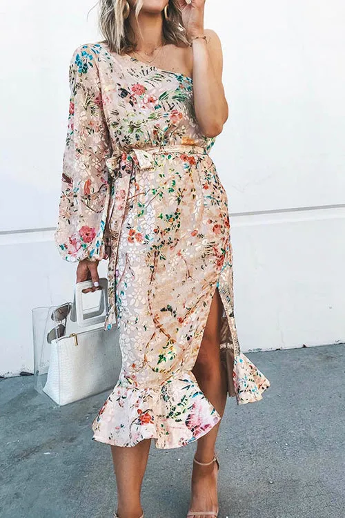 Keep It Lovely Floral One-Shoulder Midi Dress