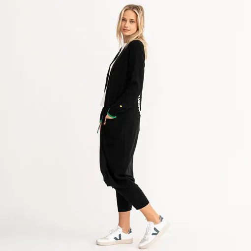 Kerri Rosenthal - London Super Long Cardigan in Oh Hi Happy Black