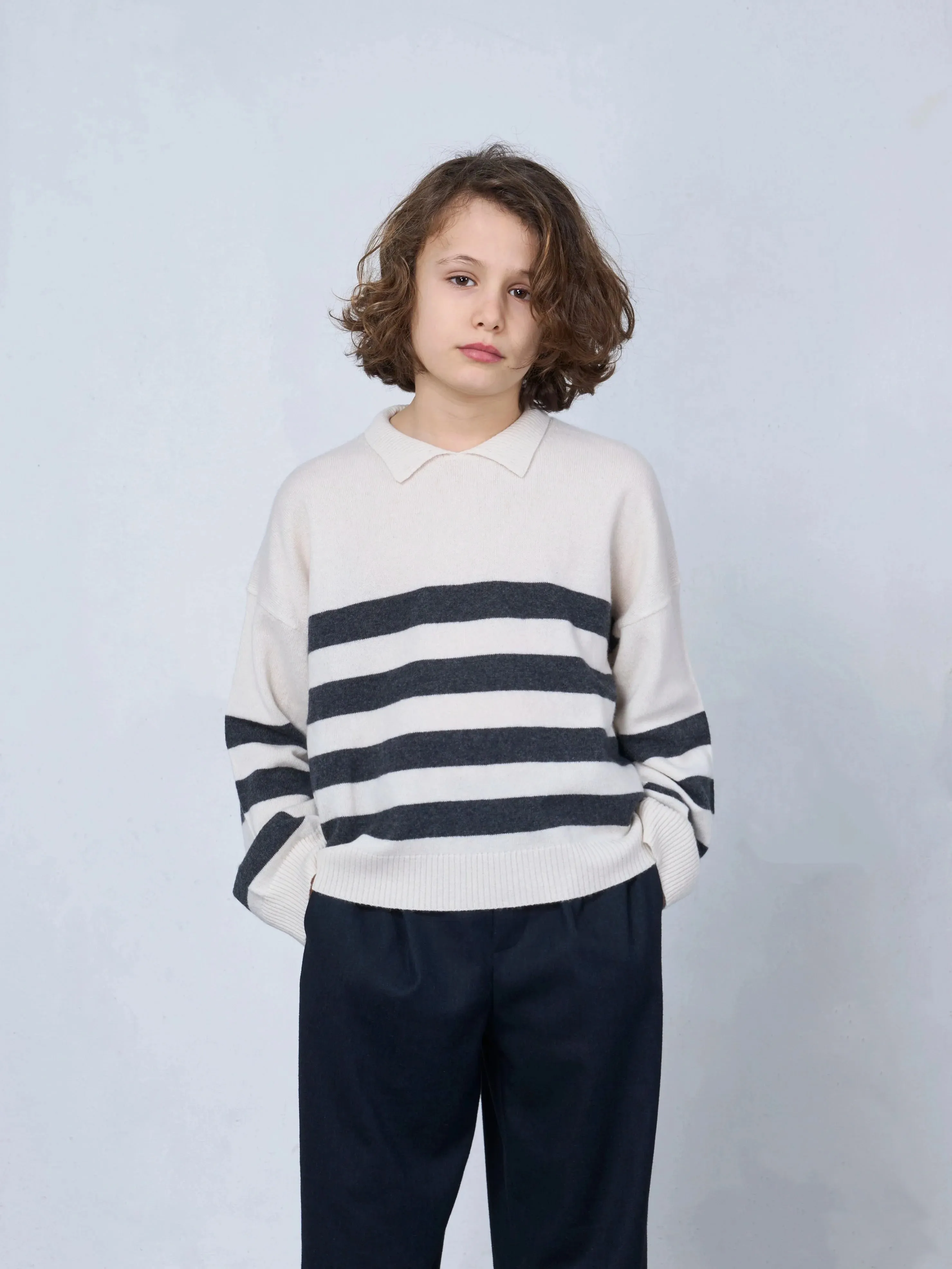 Kids' Cashmere Collared Polo Sweater Stripes