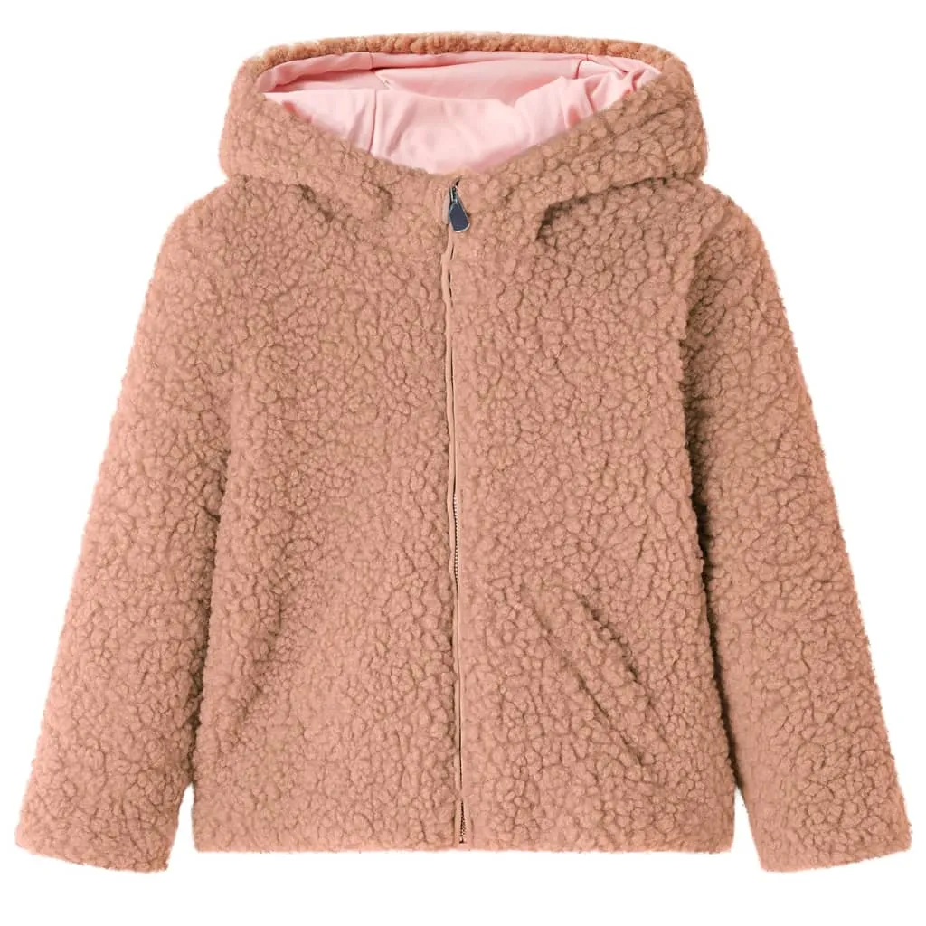 Kids' Hooded Teddy Faux Fur Jacket in Light Cognac | Size 128 (7-8 Years) - Cozy & Stylish Children's Outerwear