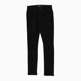 Kid's Savar Jet Black Slim Denim Ripped Jeans Pant