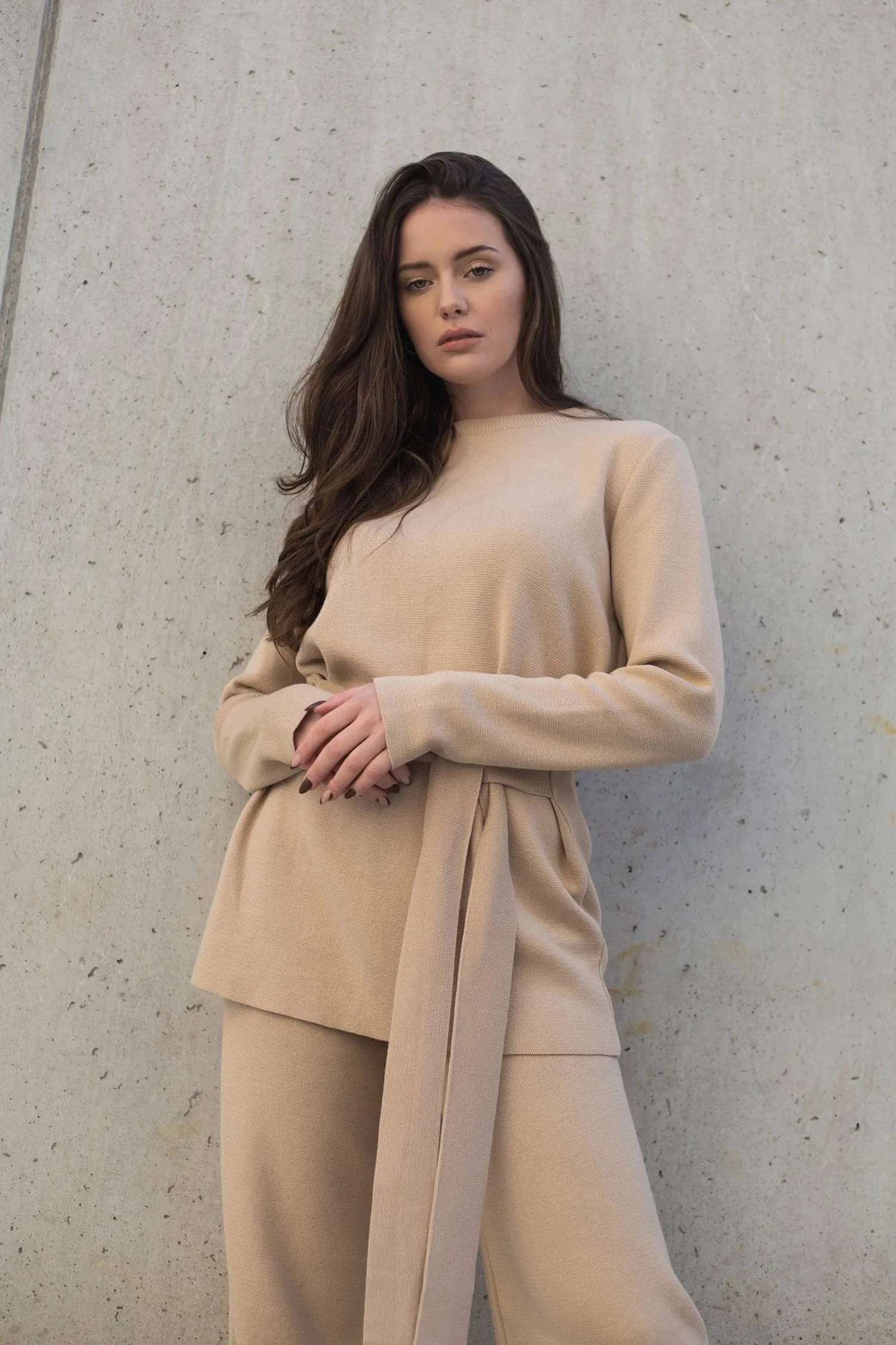 Knitted Organic Cotton Belted Tunic | Sand