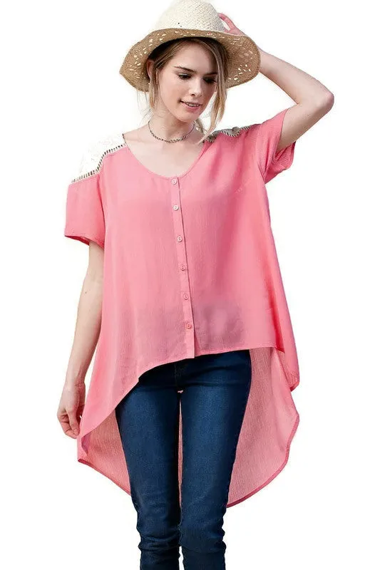 Lace Shoulder Blouse, Pink