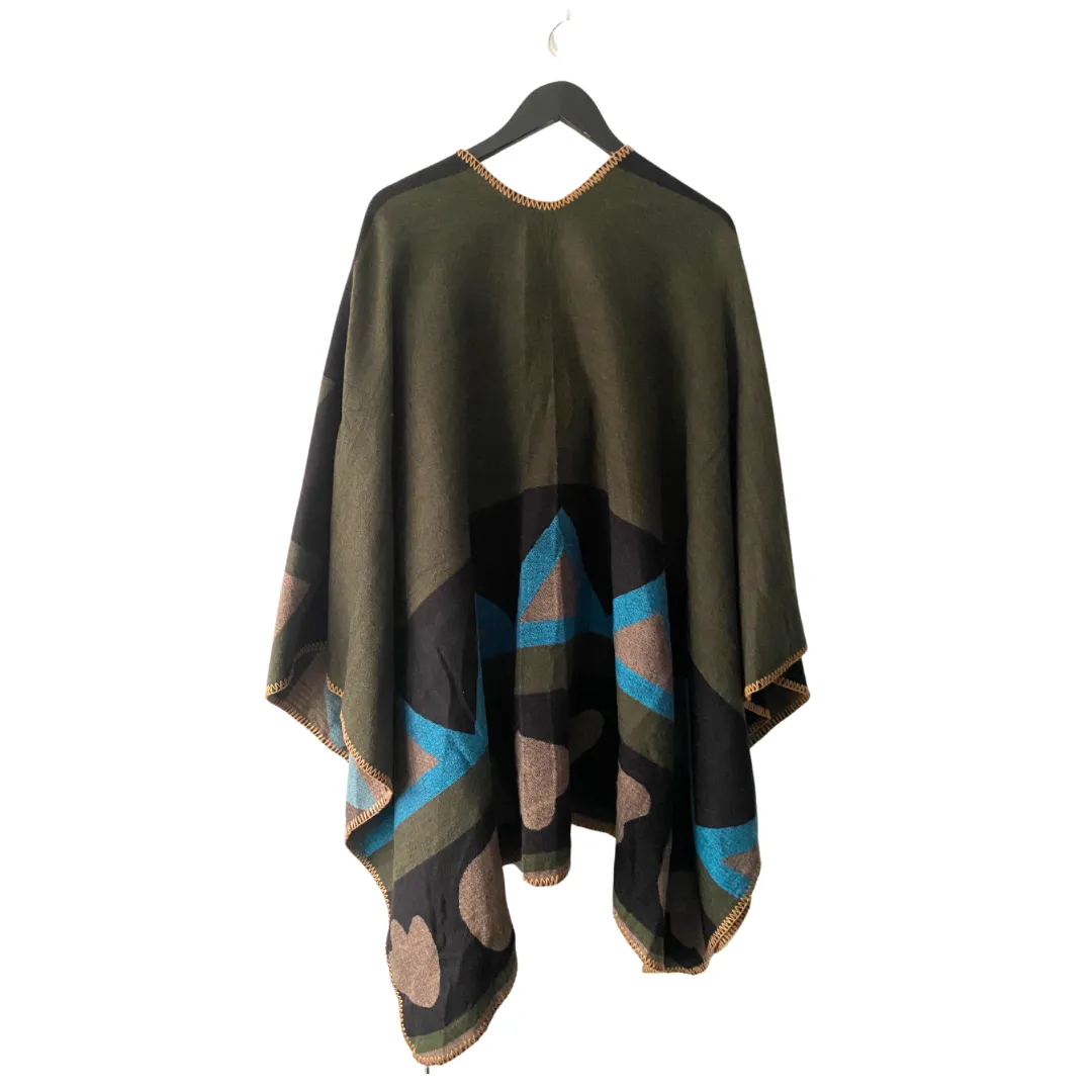 Large Shawl Geometric Pattern Olive Green Multi ONE SIZE