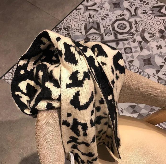 Leopard Print Warm Woolen Knit Scarf