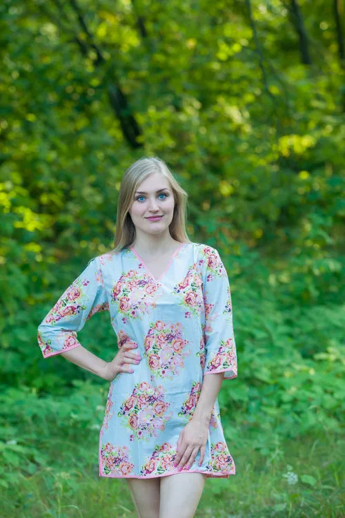 Light Blue Sun and Sand Style Caftan in Floral Posy Pattern