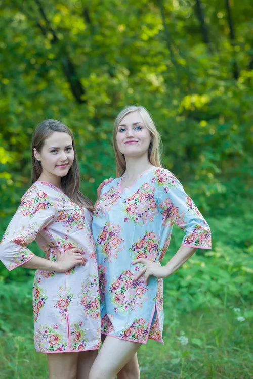 Light Blue Sun and Sand Style Caftan in Floral Posy Pattern