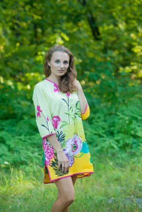 Light Yellow Sun and Sand Style Caftan in Jungle of Flowers Pattern