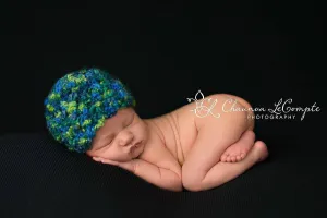 Lime Green Blue Newborn Beanie Hat