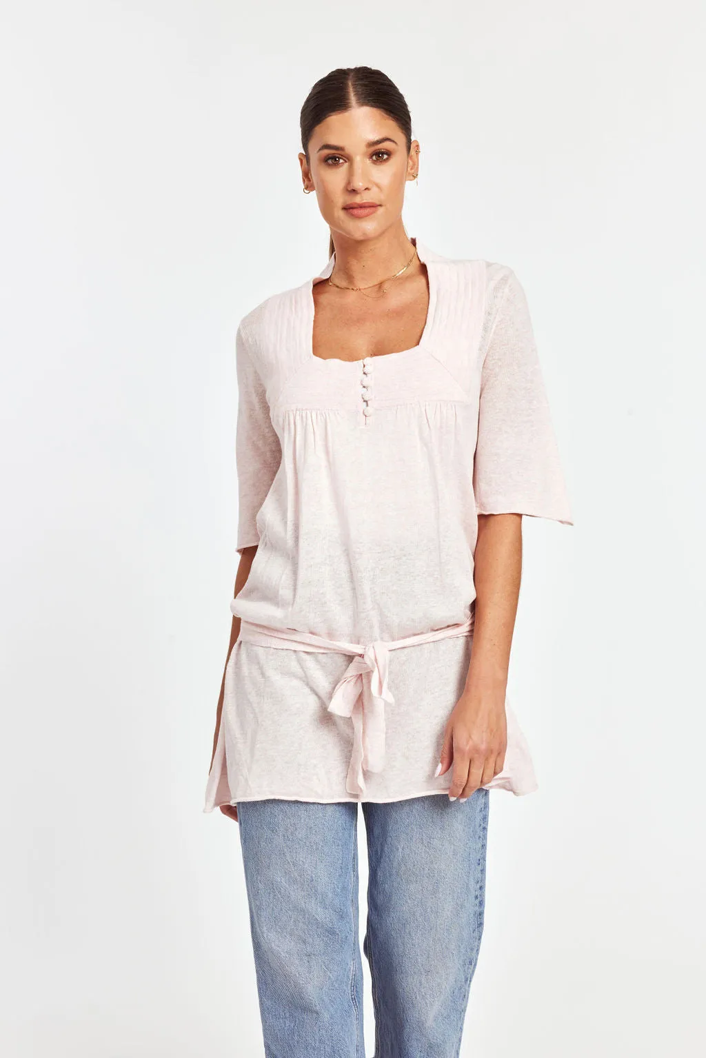 Linen Cotton Blend Belted Tunic