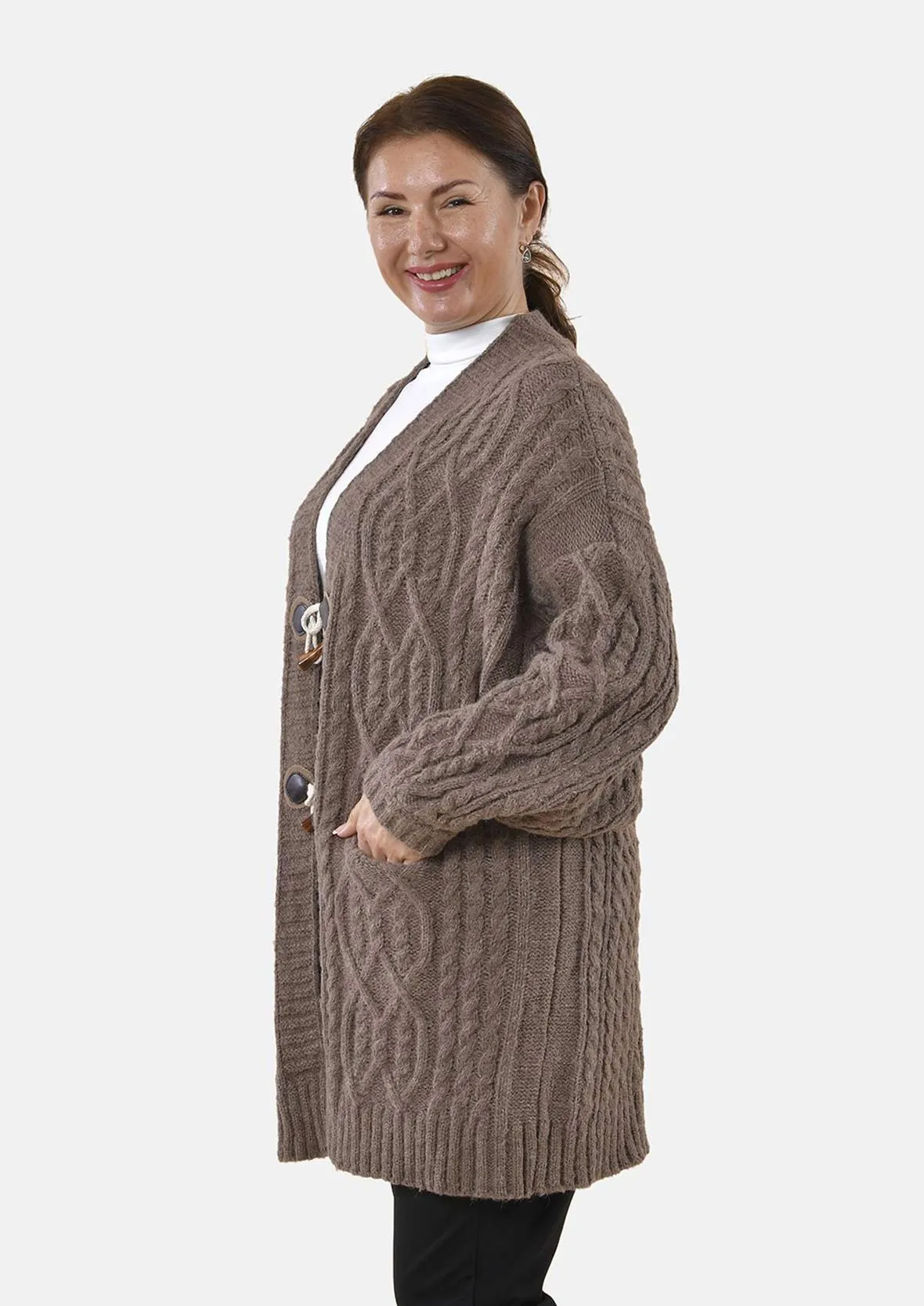 Long Knit Cardigan With Toggles