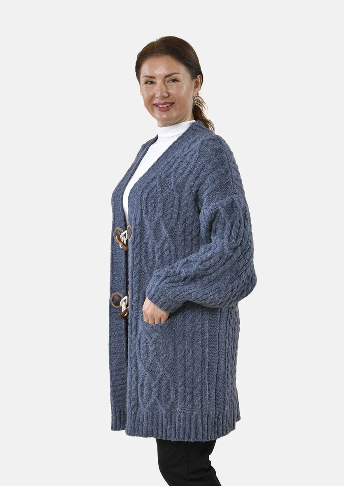 Long Knit Cardigan With Toggles