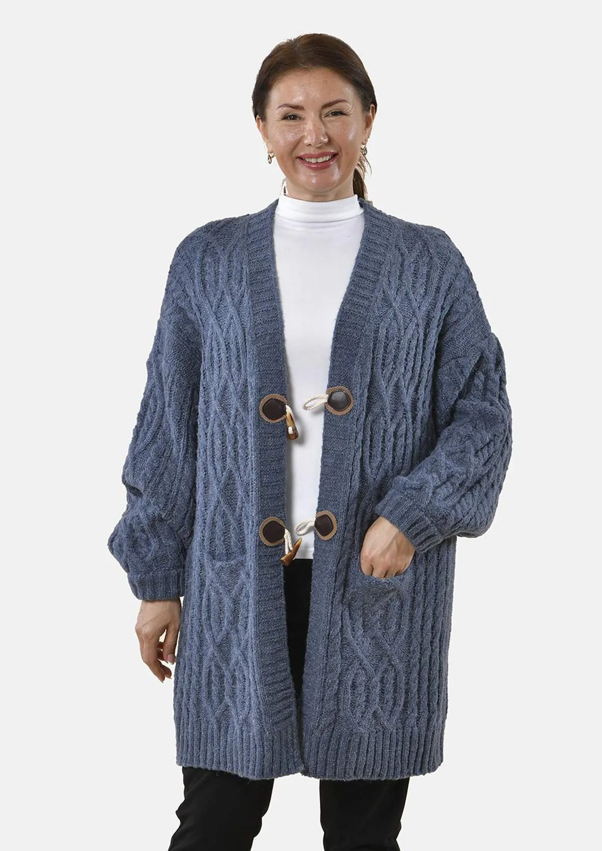 Long Knit Cardigan With Toggles