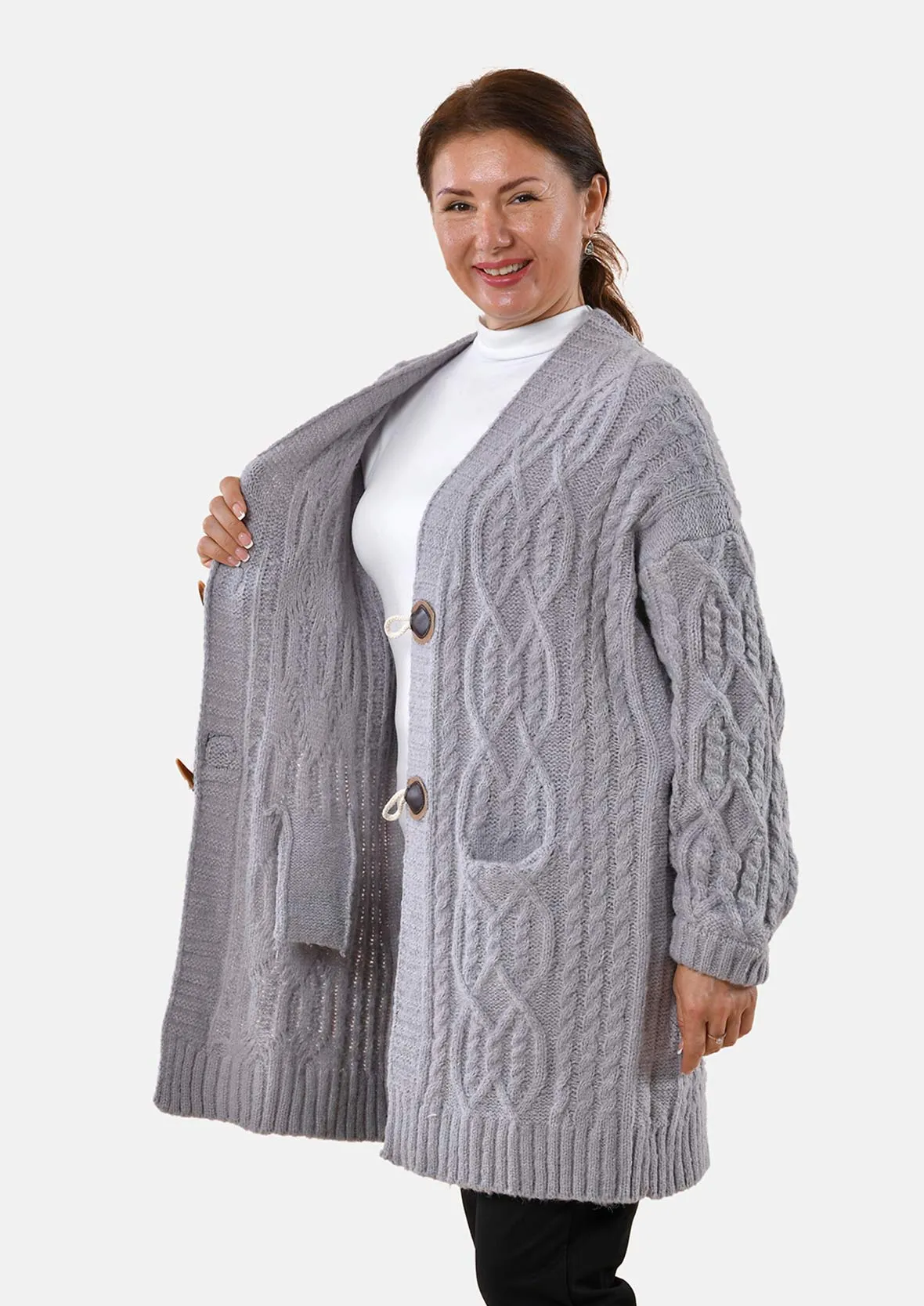 Long Knit Cardigan With Toggles