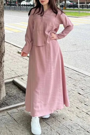 Long Sleeve Shirt Midi Skirt Two-Piece Set