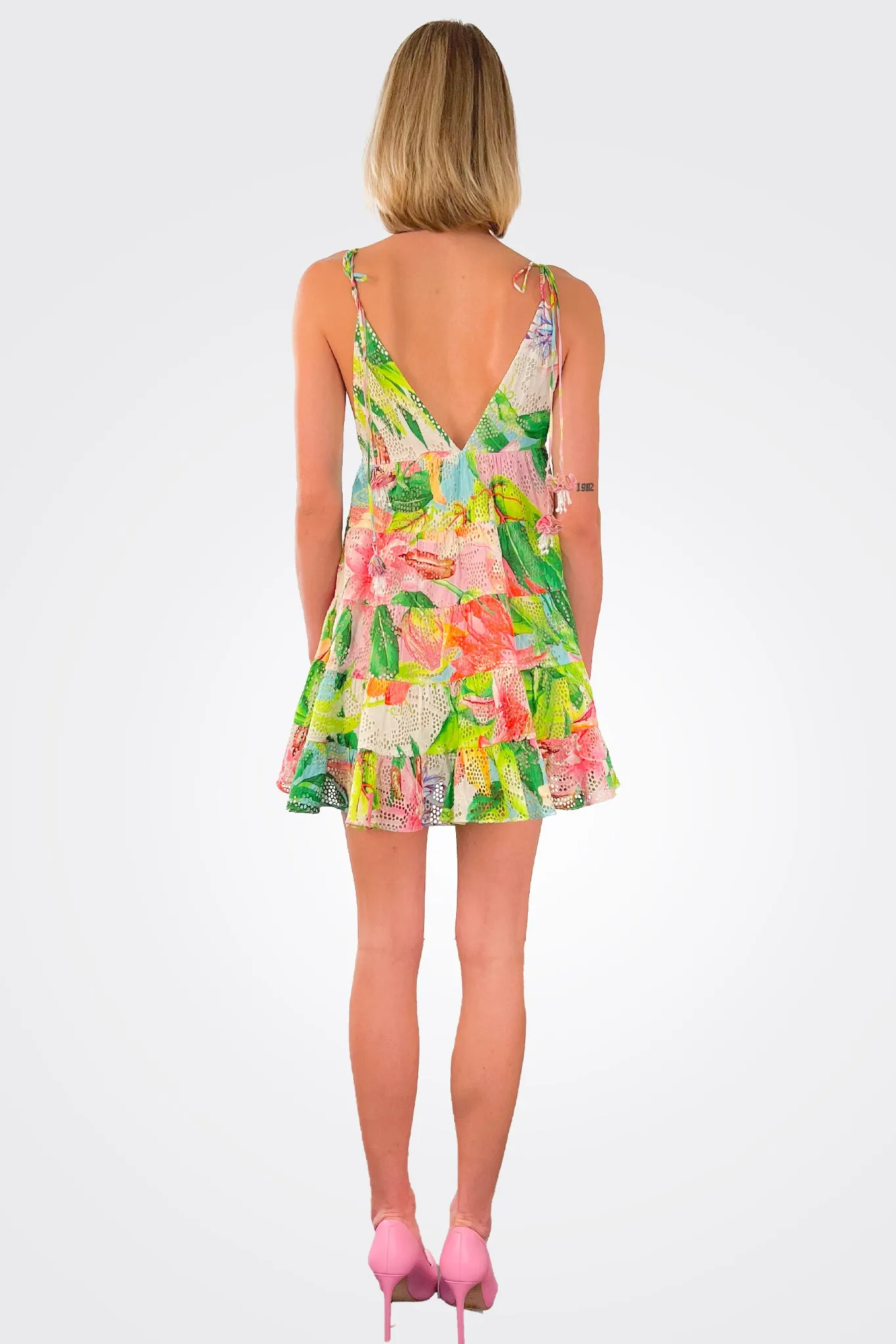 Lora Mini Dress - Hibiscus Print