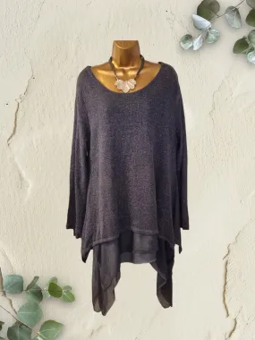 Luigi Moda Blue Grey Glitter Tunic Top UK 16 US 12 EU 44 IT 48