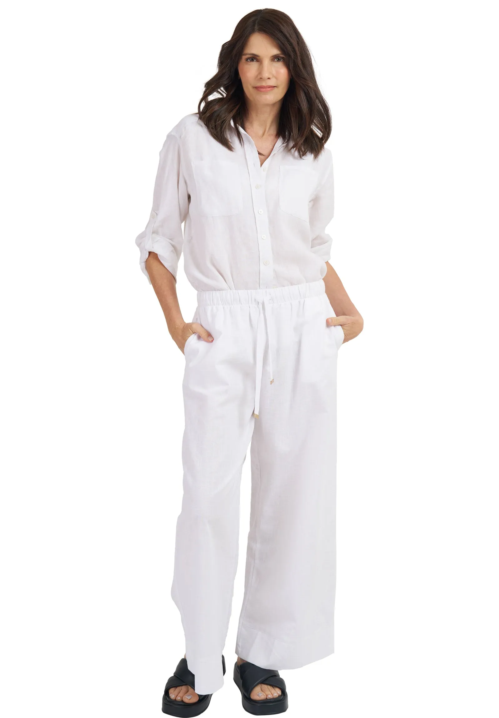 Luna White Oversized Linen Shirt with Pockets