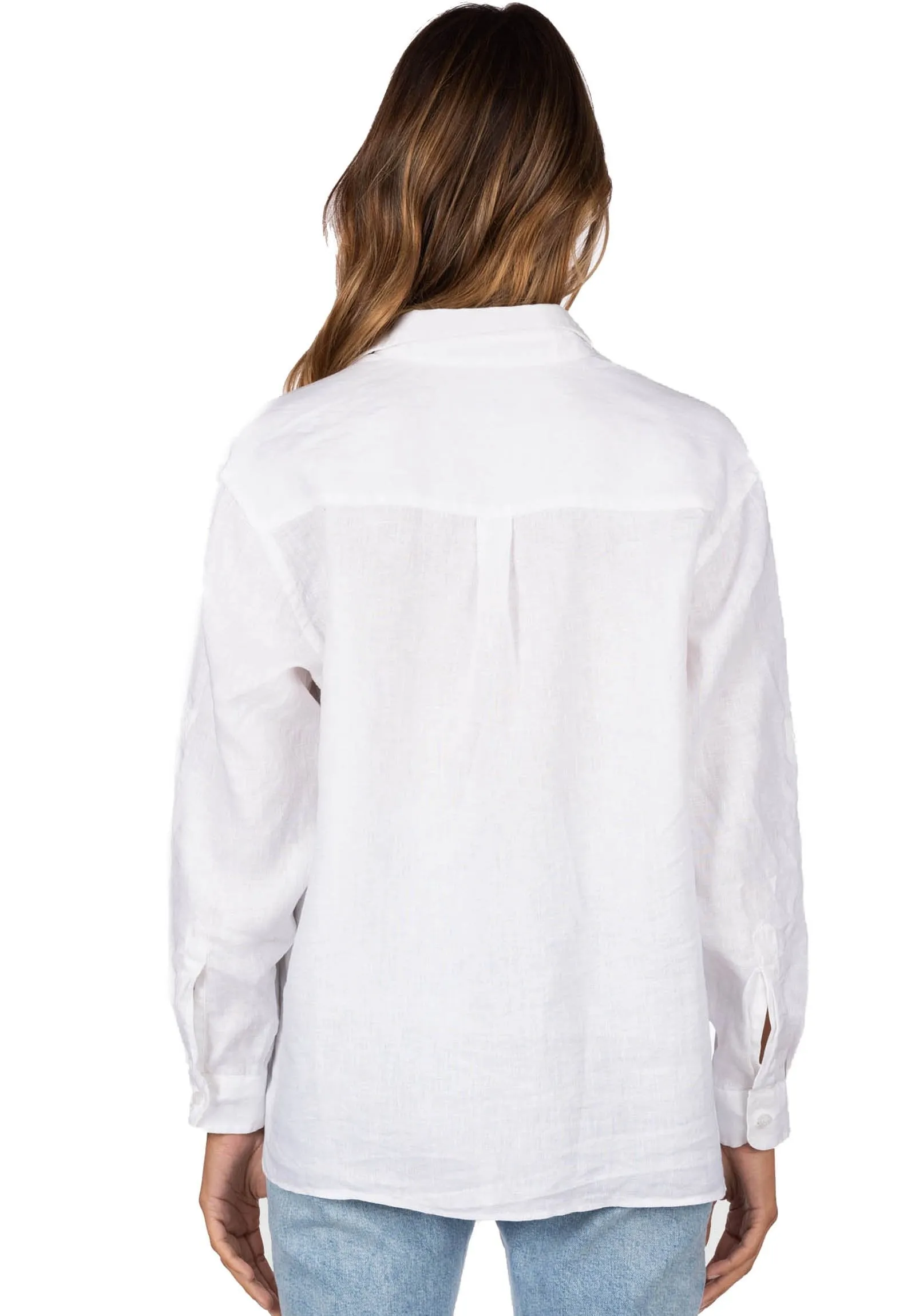 Luna White Oversized Linen Shirt with Pockets