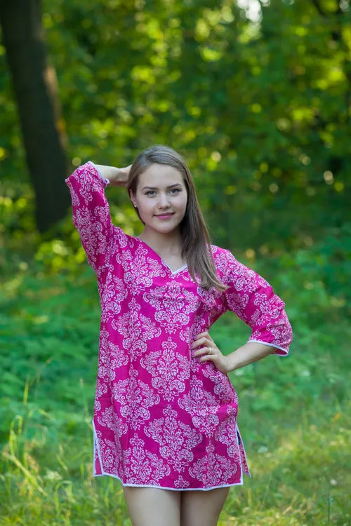 Magenta Sun and Sand Style Caftan in Damask Pattern