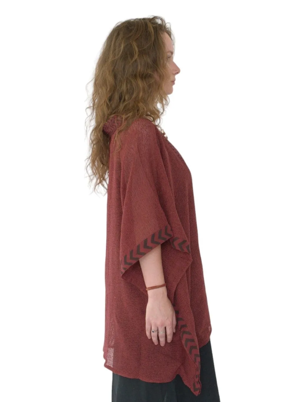 Maroon Mesh Open Poncho