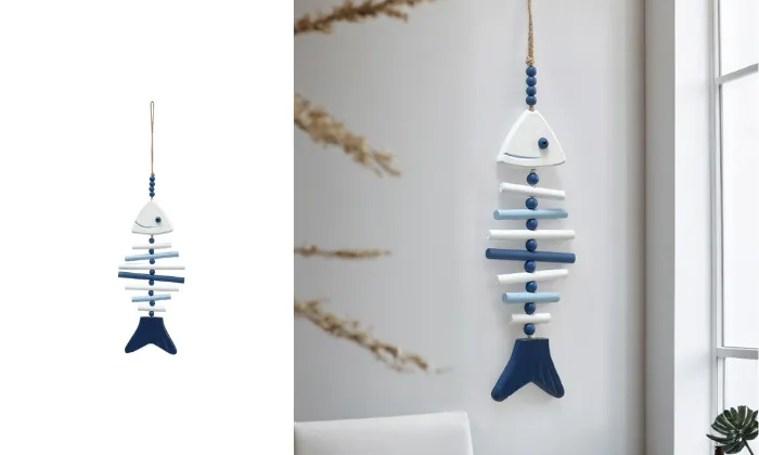 Mediterranean Style Wooden Fish Bone Pendant