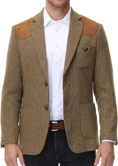 Men Faux Suede Patchwork Blazer Coat Notch Lapel Two-Button Back Slit Coat