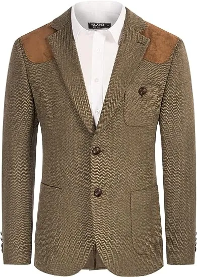 Men Faux Suede Patchwork Blazer Coat Notch Lapel Two-Button Back Slit Coat