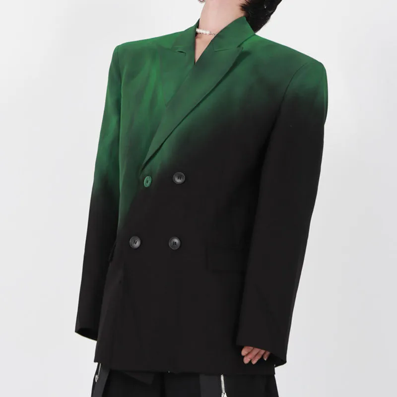 Men's Black Green Gradient Shoulder Padded Blazer