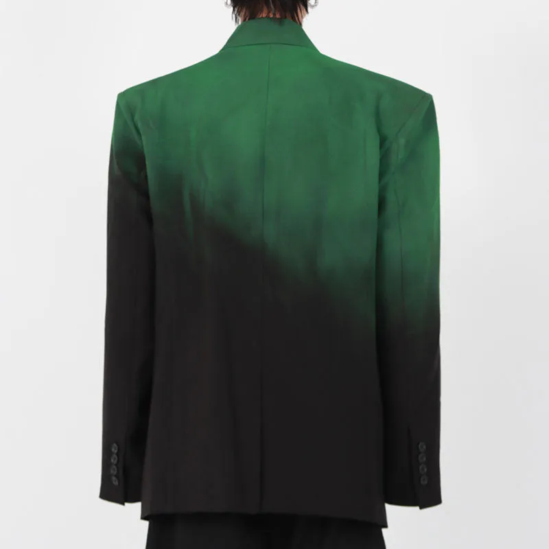 Men's Black Green Gradient Shoulder Padded Blazer