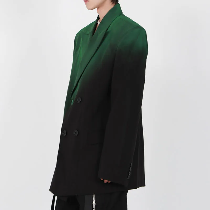 Men's Black Green Gradient Shoulder Padded Blazer