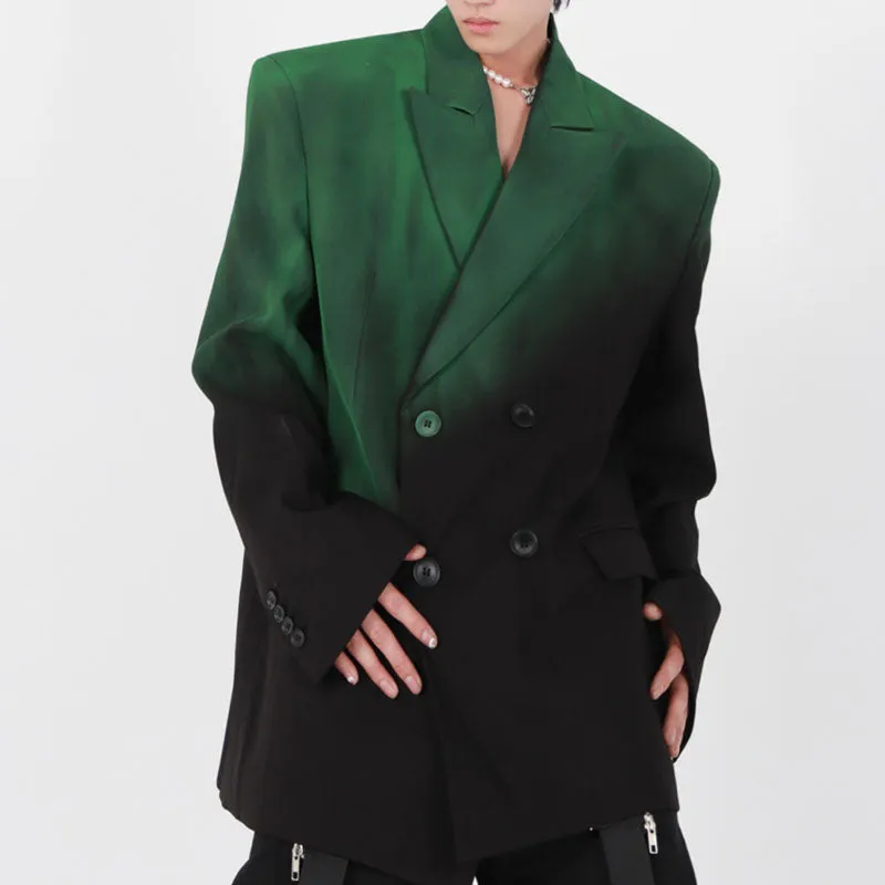 Men's Black Green Gradient Shoulder Padded Blazer