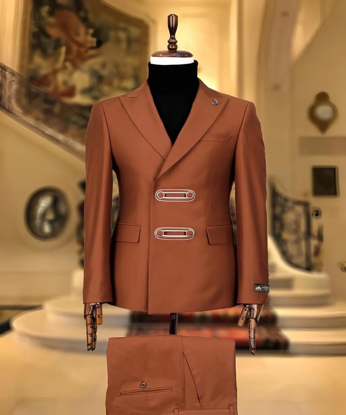 Men's Brown Double Breasted Suit