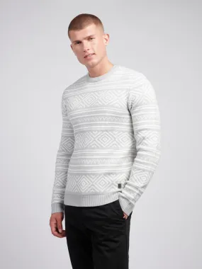 Mens Fairisle Crew Neck in Mid Grey Marl