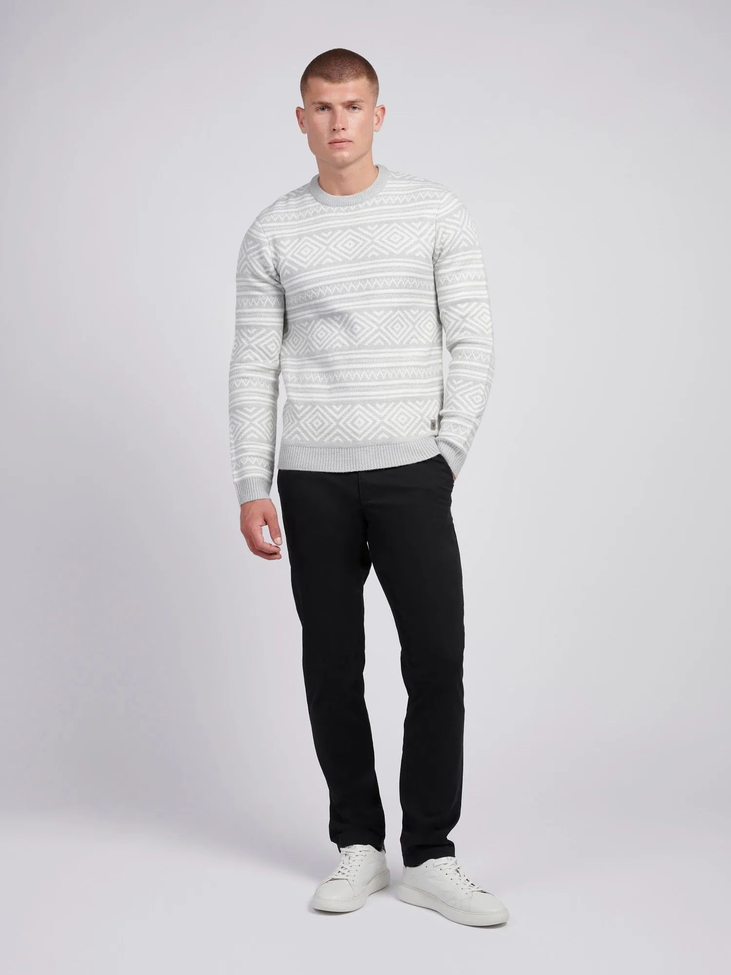 Mens Fairisle Crew Neck in Mid Grey Marl