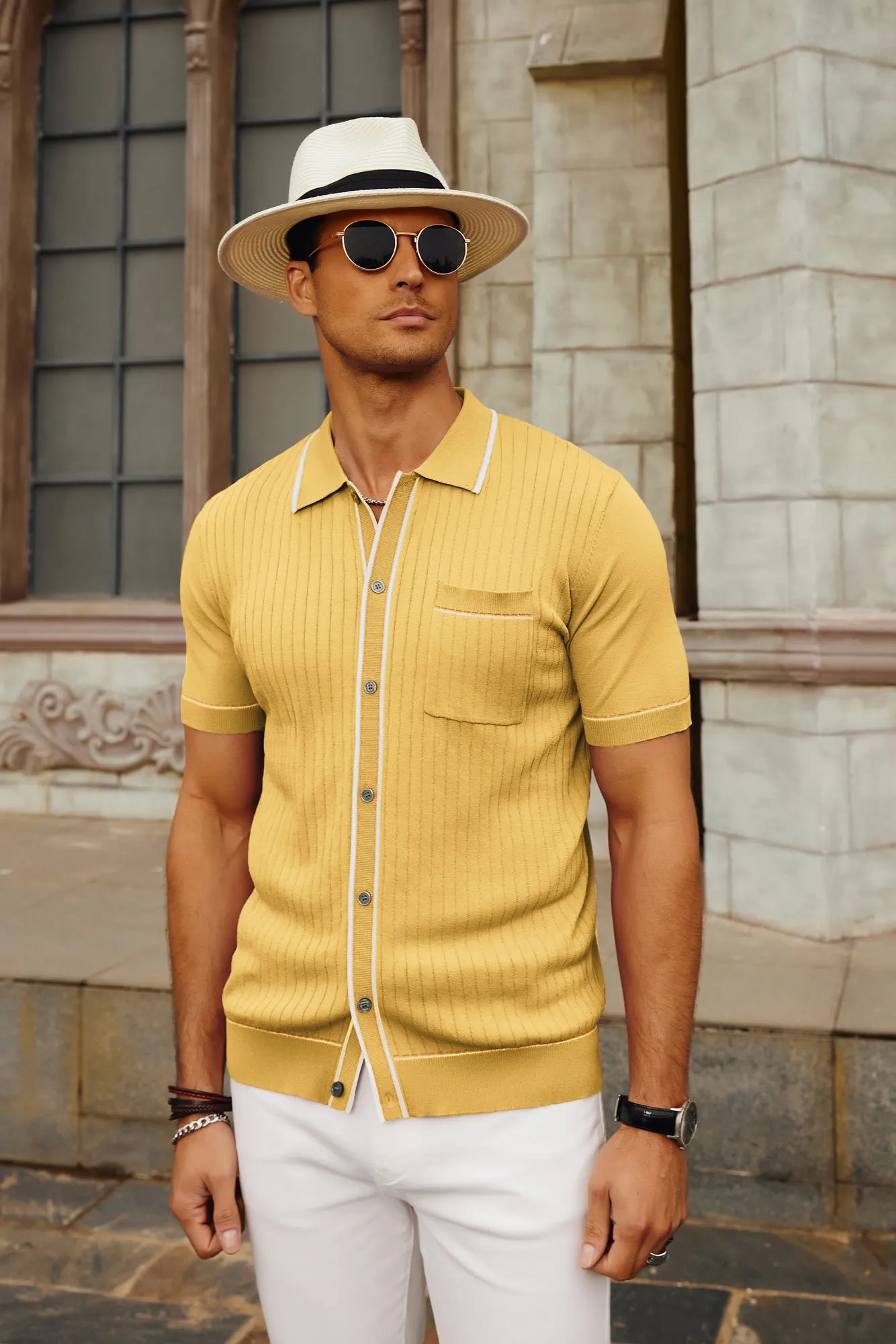 Men's Short Sleeve Knit Polo Cardigans Shirts Vintage Golf Polo Shirt