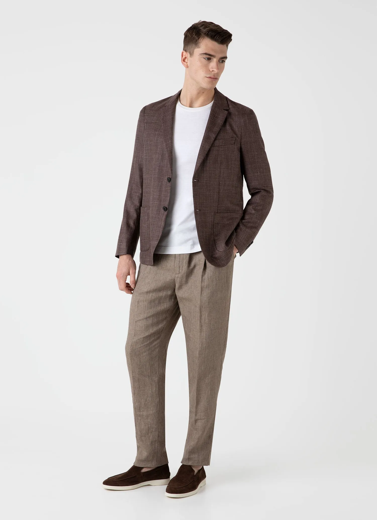 Men's Silk Linen Wool Blazer in Dark Sand