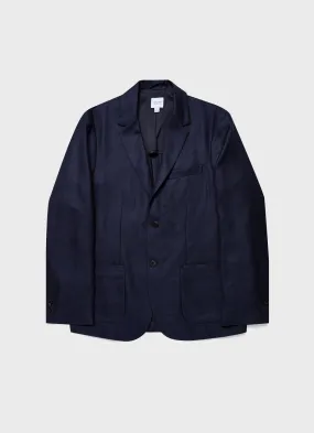 Men's Silk Linen Wool Blazer in Navy