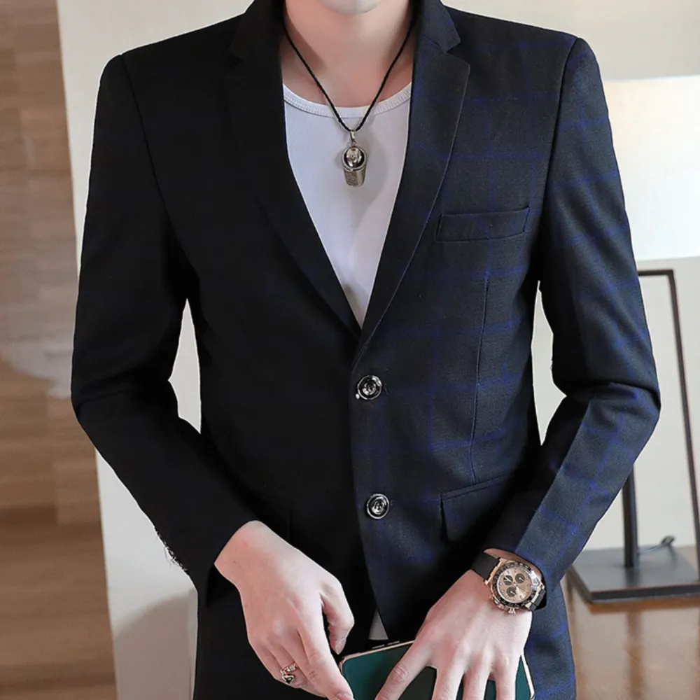 Mens Single Breasted Plaid Blazer